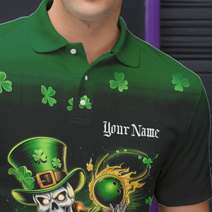 Custom St Patricks Day Leprechaun Skull Bowling Team Polo Shirts, Bowling Tournament Outfits IPHW8604