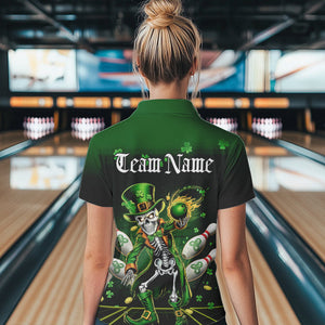 Custom St Patricks Day Leprechaun Skull Bowling Team Polo Shirt, Bowling Tournament Outfits IPHW8604