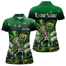 Load image into Gallery viewer, Custom St Patricks Day Leprechaun Skull Bowling Team Polo Shirt, Bowling Tournament Outfits IPHW8604