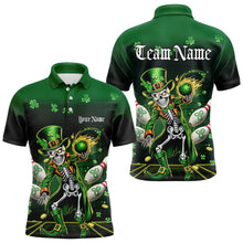 Load image into Gallery viewer, Custom St Patricks Day Leprechaun Skull Bowling Team Polo Shirts, Bowling Tournament Outfits IPHW8604