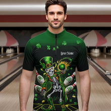 Load image into Gallery viewer, Custom St Patricks Day Leprechaun Skull Bowling Team Quarter-Zip Shirts, Bowling Tournament Outfits IPHW8604