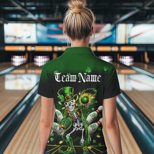 Custom St Patricks Day Leprechaun Skull Bowling Team Quarter-Zip Shirts, Bowling Outfits IPHW8604