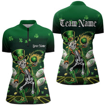 Load image into Gallery viewer, Custom St Patricks Day Leprechaun Skull Bowling Team Quarter-Zip Shirts, Bowling Outfits IPHW8604