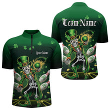 Load image into Gallery viewer, Custom St Patricks Day Leprechaun Skull Bowling Team Quarter-Zip Shirts, Bowling Tournament Outfits IPHW8604