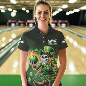 Custom Funny St Patricks Day Leprechaun Skull Bowling Team Polo Shirts, Tournament Outfits IPHW8605