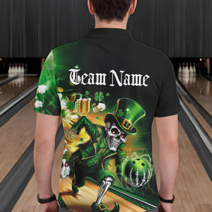 Custom Funny St Patricks Day Leprechaun Skull With Beer Bowling Team Polo Shirts Team Outfit IPHW8606