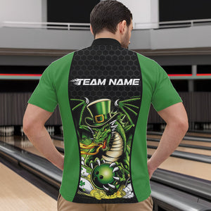 Custom Black And Green St Patricks Dragon Bowling Quarter-Zip Shirts For Men, Lucky Dragon Bowling IPHW8608
