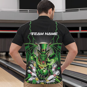 Custom Black And Green St Patricks Dragon Bowling Quarter-Zip Shirts For Men, Lucky Dragon Bowling IPHW8609