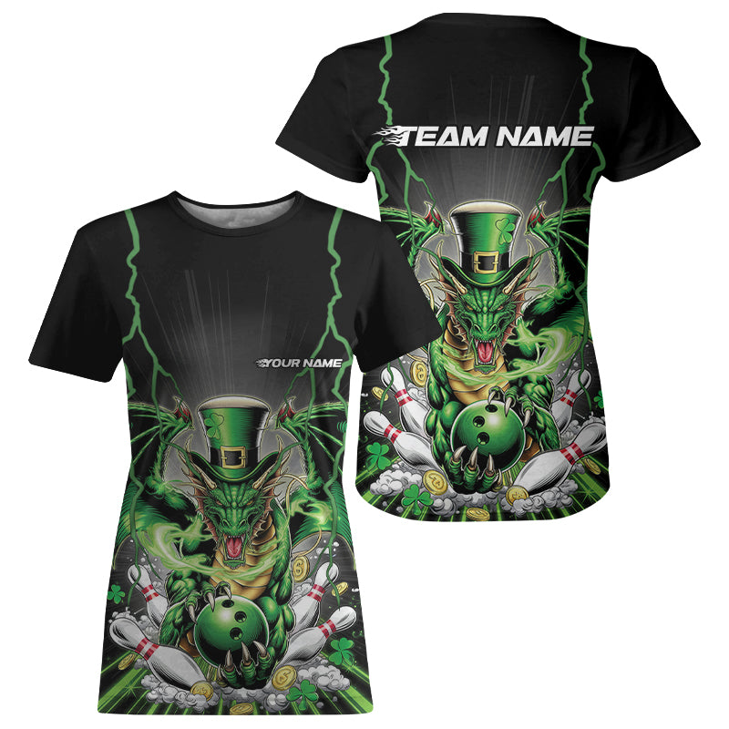 Custom Green St Patricks Dragon Bowling T-Shirts For Women, Lucky Dragon Bowling IPHW8609