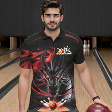 Load image into Gallery viewer, Custom Black And Red Flame Dragon Bowling Team Men Polo Shirts, Bowling League Shirt IPHW8911