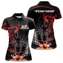 Load image into Gallery viewer, Custom Black And Red Flame Dragon Bowling Team Women Polo Shirts, Bowling League Shirt IPHW8911