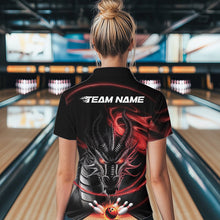 Load image into Gallery viewer, Custom Black And Red Flame Dragon Bowling Women Quarter-Zip Shirts, Bowling League Shirt IPHW8911