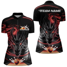 Load image into Gallery viewer, Custom Black And Red Flame Dragon Bowling Women Quarter-Zip Shirts, Bowling League Shirt IPHW8911