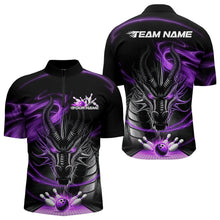 Load image into Gallery viewer, Custom Black And Purple Flame Dragon Bowling Team Men Quarter-Zip Shirts, Bowling League Shirt IPHW8912