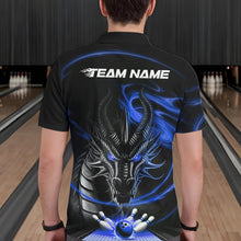 Load image into Gallery viewer, Custom Black And Blue Flame Dragon Bowling Team Men Polo Shirts, Bowling League Shirt IPHW8913