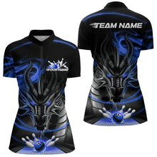 Load image into Gallery viewer, Custom Black And Blue Flame Dragon Bowling Women Quarter-Zip Shirts, Bowling League Shirt IPHW8913