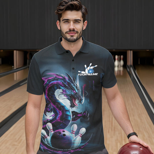 Custom Futuristic Style Dragon Bowling Polo Shirts For Men, Dragon Bowling Outfits IPHW8914