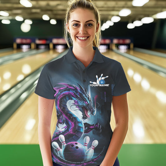 Custom Futuristic Style Dragon Bowling Polo Shirts For Women, Dragon Bowling Outfits IPHW8914