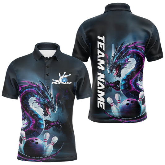 Custom Futuristic Style Dragon Bowling Polo Shirts For Men, Dragon Bowling Outfits IPHW8914
