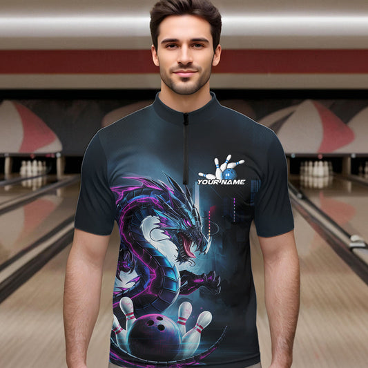 Custom Futuristic Style Dragon Bowling Quarter-Zip Shirts For Men, Dragon Bowling Outfits IPHW8914
