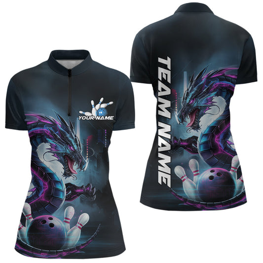 Custom Futuristic Style Dragon Bowling Quarter-Zip Shirts For Women, Dragon Bowling Outfits IPHW8914