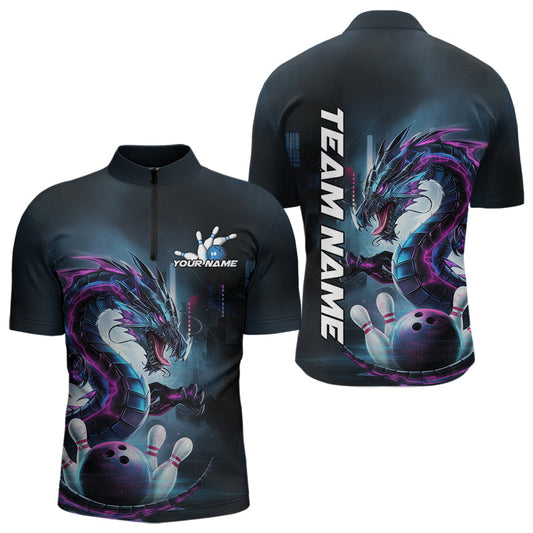 Custom Futuristic Style Dragon Bowling Quarter-Zip Shirts For Men, Dragon Bowling Outfits IPHW8914