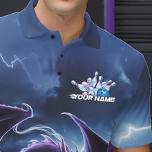 Load image into Gallery viewer, Custom Blue Thunder Lightning Purple Dragon Bowling Team Men Polo Shirts, Bowlers Outfit IPHW8915