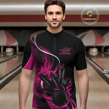 Load image into Gallery viewer, Custom Pink Flame Bowling Men Jerseys, Bowling Team League Shirt Bowlers Jerseys IPHW11298