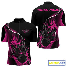 Load image into Gallery viewer, Custom Pink Flame Bowling Men Jerseys, Bowling Team League Shirt Bowlers Jerseys IPHW11298