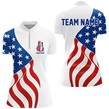 Load image into Gallery viewer, American Flag Bowling Pins Custom Bowling Team Shirts Women, Patriotic Bowling Jerseys IPHW6610