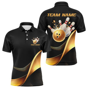 Black And Gold Bowling Ball And Pins Custom Bowling Shirts Bowling Team Tournament Jerseys IPHW6615