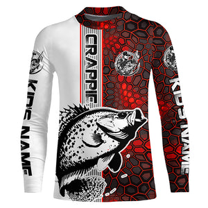 Crappie Fishing Red Camo Long Sleeve Fishing Shirts With Custom Name, Crappie 3D Fishing Jerseys IPHW6619