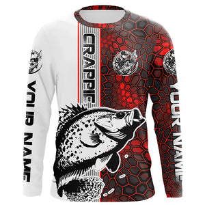 Crappie Fishing Red Camo Long Sleeve Fishing Shirts With Custom Name, Crappie 3D Fishing Jerseys IPHW6619