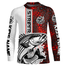 Load image into Gallery viewer, Striped Bass Fishing Red Camo Long Sleeve Fishing Shirts With Custom Name, Striper Fishing Jerseys IPHW6620