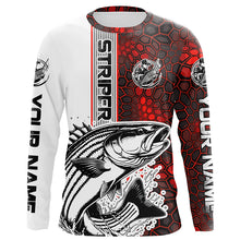 Load image into Gallery viewer, Striped Bass Fishing Red Camo Long Sleeve Fishing Shirts With Custom Name, Striper Fishing Jerseys IPHW6620