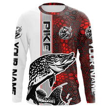 Load image into Gallery viewer, Pike Fishing Red Camo Long Sleeve Fishing Shirts With Custom Name, Pike 3D Fishing Shirts Jerseys IPHW6621