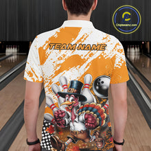Load image into Gallery viewer, Custom Yellow Turkey Bowling Men Polo Shirts, Funny Thanksgiving Bowling Team Shirts IPHW9717