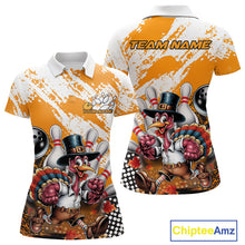 Load image into Gallery viewer, Custom Yellow Turkey Bowling Women Polo Shirts, Funny Thanksgiving Bowling Team Shirts IPHW9717