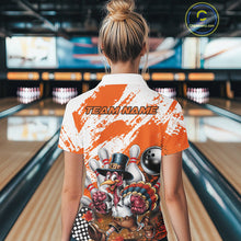 Load image into Gallery viewer, Custom Orange Turkey Bowling Women Polo Shirts, Funny Thanksgiving Bowling Team Shirts IPHW9718
