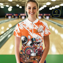 Load image into Gallery viewer, Custom Orange Turkey Bowling Women Quarter-Zip Shirts, Funny Thanksgiving Bowling Shirts IPHW9718