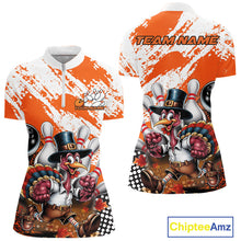 Load image into Gallery viewer, Custom Orange Turkey Bowling Women Quarter-Zip Shirts, Funny Thanksgiving Bowling Shirts IPHW9718