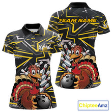 Load image into Gallery viewer, Custom Funny Turkey Bowling Jerseys, Yellow Thanksgiving Bowling Team Women Polo Shirt IPHW9722