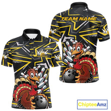 Load image into Gallery viewer, Custom Funny Turkey Bowling Jerseys, Yellow Thanksgiving Bowling Team Men Polo Shirt IPHW9722