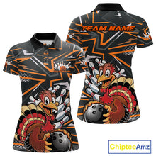 Load image into Gallery viewer, Custom Funny Turkey Bowling Jerseys, Orange Thanksgiving Bowling Team Women Polo Shirt IPHW9723