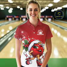 Load image into Gallery viewer, Custom Cute Funny Ladies Christmas Bowling Polo Shirts, Women Team Xmas Bowling Outfit IPHW10136