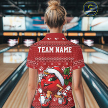 Load image into Gallery viewer, Custom Cute Funny Ladies Christmas Bowling Polo Shirts, Women Team Xmas Bowling Outfit IPHW10139
