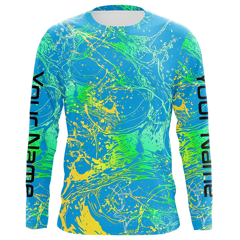 Water Splashing Camo Uv Protection Long Sleeve Fishing Shirts, Custom Performance Fishing Shirts IPHW5784