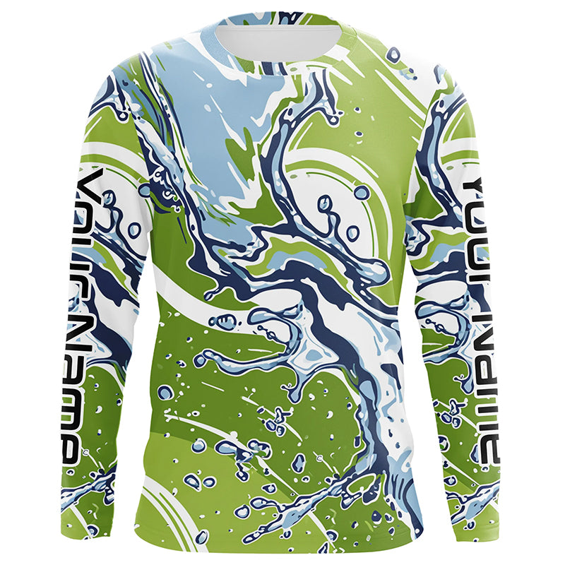 Water Splashing Camo Uv Protection Long Sleeve Fishing Shirts, Custom Performance Fishing Shirts IPHW5785