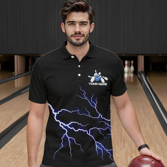 Blue Thunder Lightning Bowling Wings Custom Bowling Team Polo Shirts For Men IPHW8393