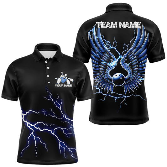 Blue Thunder Lightning Bowling Wings Custom Bowling Team Polo Shirts For Men IPHW8393